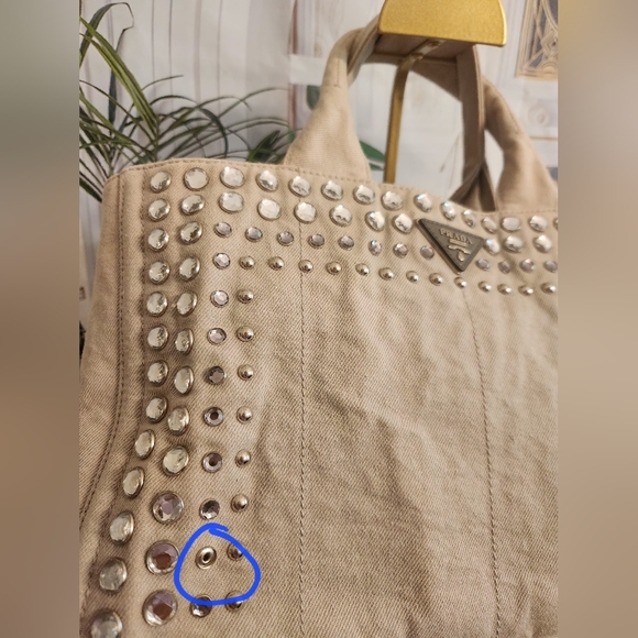 COA! Prada Canapé 2 Way Tote with crossbody strap-Grey with jewels and studs. - Picture 12 of 16